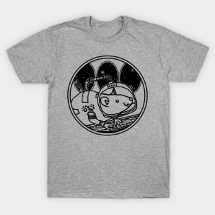 Space Rat in Spaceship Sci Fi Line Drawing T-Shirt